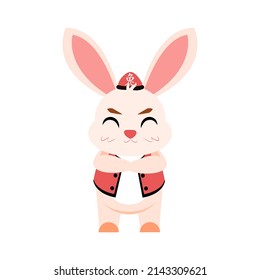 Isolated cute rabbit with traditional chinese clothes Zodiac sign Vector illustration