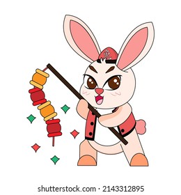 Isolated cute rabbit with traditional chinese clothes Zodiac sign Vector illustration