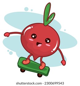Isolated cute radish vegetable on a skateboard Vector
