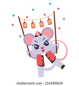 Isolated cute rat with traditional chinese clothes Zodiac sign Vector illustration