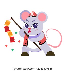 Isolated cute rat with traditional chinese clothes Zodiac sign Vector illustration