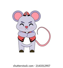 Isolated cute rat with traditional chinese clothes Zodiac sign Vector illustration