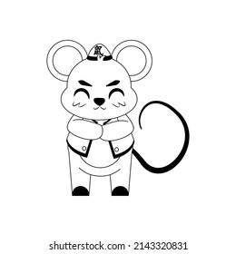 Isolated cute rat with traditional chinese clothes Zodiac sign Vector illustration