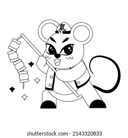 Isolated cute rat with traditional chinese clothes Zodiac sign Vector illustration