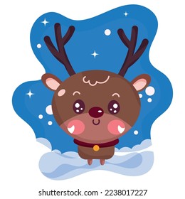 Isolated cute reindeer animal cartoon character on winter background Vector