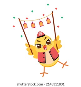 Isolated cute rooster with traditional chinese clothes Zodiac sign Vector illustration