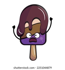Isolated cute scared chocolate popsicle cartoon character Vector