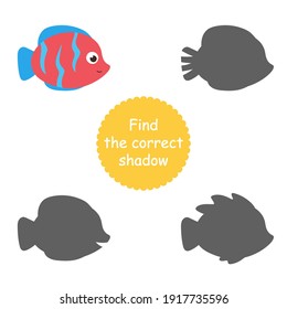 Einziger süßer Seefisch. Set von Süßwasser Aquarium Cartoon Fisch für den Druck, Kinder Entwicklung, finden Sie den richtigen Schatten. Sorten von dekorativen Fischen