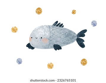 Isolated cute sea fish. Set of freshwater aquarium cartoon fish for print, children development.  Cartoon set of aquarium characters, funny marine creatures, puffer fish isolated on white background