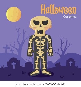 Isolated cute skeleton halloween costume character Vector illustration
