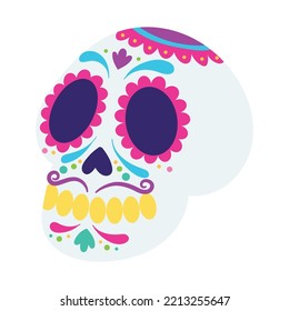 Cabeza de esqueleto lindo aislada con ornamentos mexicanos Ilustración vectorial