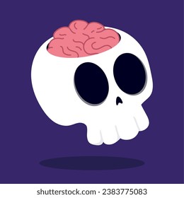 Isolated cute skull with brain Vector