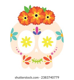 Isolated cute skull with flowers Vector