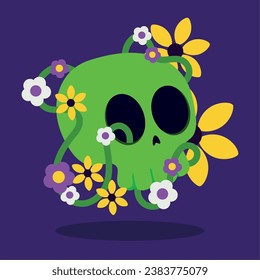 Isolated cute skull with flowers Vector
