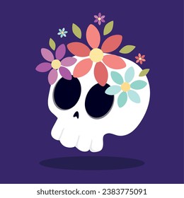 Isolated cute skull with flowers Vector