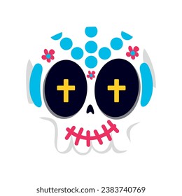 Isolated cute skull with painted flowers Vector