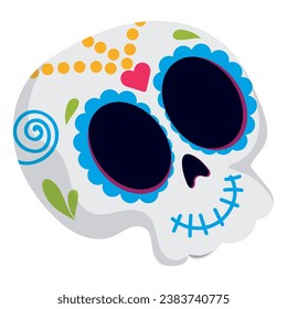 Isolated cute skull with painted flowers Vector