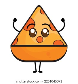 Rasgo lindo aislado del personaje de la caricatura de pizza Vector