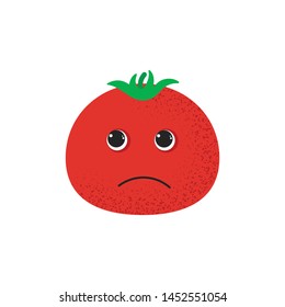 Isolated cute smile tomato character. Cartoon red vegetable. Vector Illustration. Emoji. Pensive Face