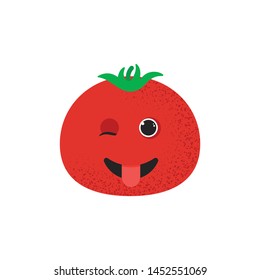 Isolated cute smile tomato character. Cartoon red vegetable. Vector Illustration. Emoji. Winking Face With Tongue
