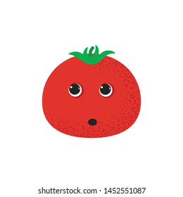 Isolated cute smile tomato character. Cartoon red vegetable. Vector Illustration. Emoji. Face With Open Mouth