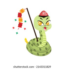 Isolated cute snake with traditional chinese clothes Zodiac sign Vector illustration