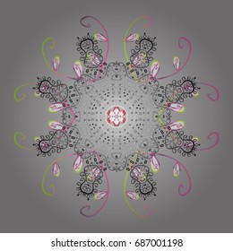 Isolated cute snowflakes on colorful background. Vector illustration. Abstract mandala or whimsical snowflake line art design.