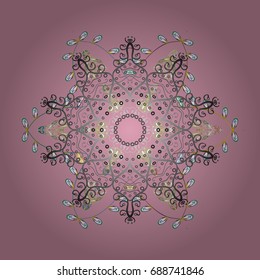 Isolated cute snowflakes on colorful background. Vector illustration. Abstract mandala or whimsical snowflake line art design.