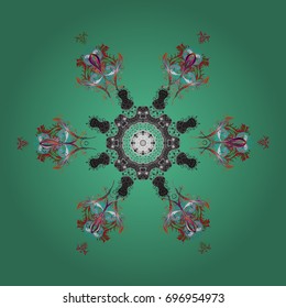 Isolated cute snowflakes on colorful background. Vector illustration. Abstract mandala or whimsical snowflake line art design.