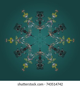 Isolated cute snowflakes on colorful background. Vector illustration. Snowflake vector pattern. Blue, gray and neutral snowflakes on a blue, gray and neutral colors.