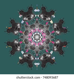 Isolated cute snowflakes on colorful background. Vector illustration. Abstract mandala or whimsical snowflake line art design.