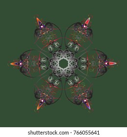 Isolated cute snowflakes on colorful background. Vector illustration. Green, gray and red colors with snowflakes.