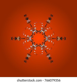 Isolated cute snowflakes on colorful background. Vector illustration. Snowflake vector pattern. Orange, gray and brown snowflakes on a orange, gray and brown colors.