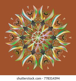 Isolated cute snowflakes on colorful background. Vector illustration. Brown, green and gray colors with snowflakes.