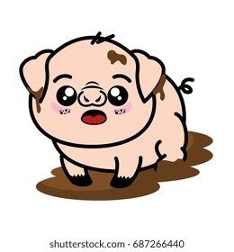 isolated cute standing pig