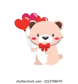 Isolated cute teddy bear with air balloons Valentine day icon Vector
