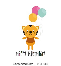 Isolated cute tiger with balloons on a white background