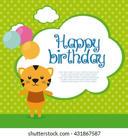 Isolated cute tiger with balloons on a textured background