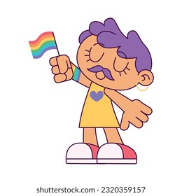 Isolated cute transgender chibi character holding a lgbt flag Vector illustration