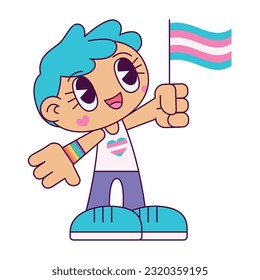 Isolated cute transgender chibi character holding a transexual flag Vector illustration