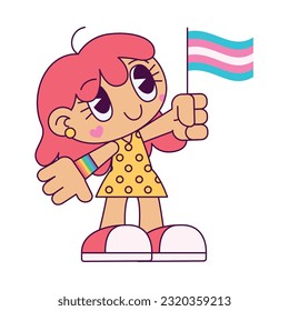 Isolated cute transgender chibi character holding a transexual flag Vector illustration