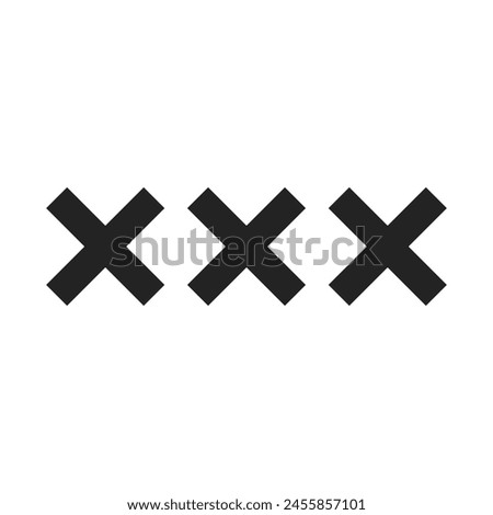 Isolated cute triple X icon for adult media, 18+ video, explicit content