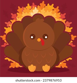 Isolated cute turkey bird autumn animal character Vector