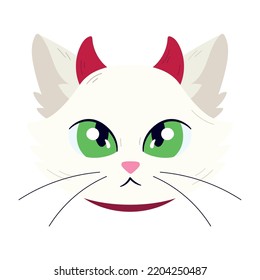 Isolated cute white cat avatar with a halloween demon costume Vector