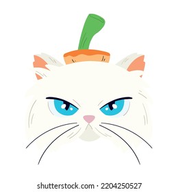 Aislado avatar lindo gato blanco con un vector de calabaza de halloween