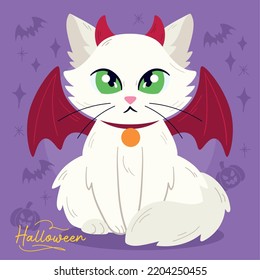 Isolated cute white cat with a halloween demon costume Vector