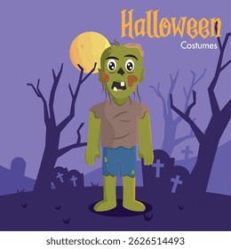 Isolated cute zombie halloween costume character Vector illustration