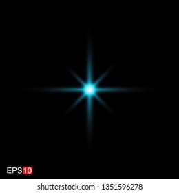 isolated cyan Rays with lens flare, Sun flare, flare on the black background. Transparent Vector Illustration