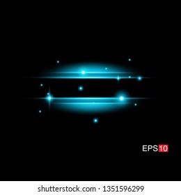 isolated cyan Rays with lens flare, Sun flare, flare on the black background. Transparent Vector Illustration