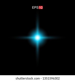 isolated cyan Rays with lens flare, Sun flare, flare on the black background. Transparent Vector Illustration